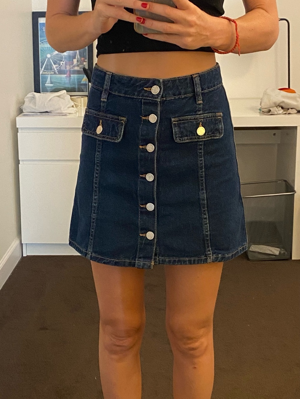 Zara Dark Blue Button-Front Denim Mini Skirt XS